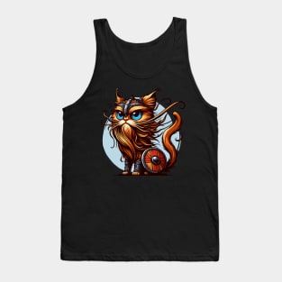 Funny Viking Warrior Cat Norse Mythology Cartoon Portrait Tank Top